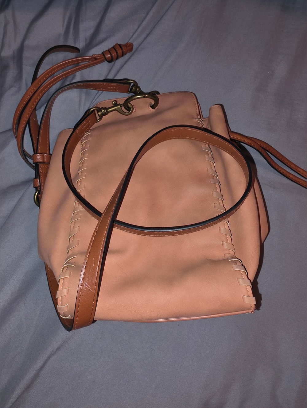 Women's Brown Drawstring Crossbody Bag